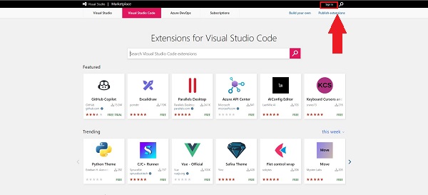 Visual Studio Code Marketplaceにログイン