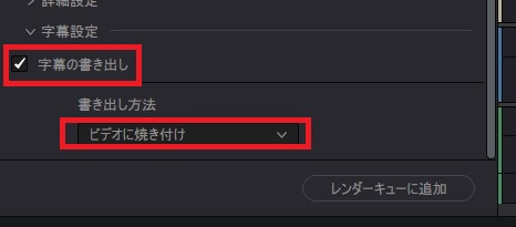 字幕の書き出しにチェック